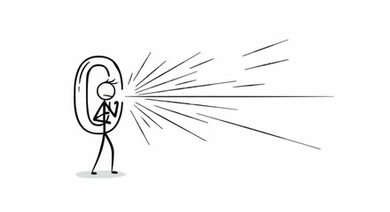 Stick Figure Person Shouting Loudly With Many Lines Emitting From Mouth.