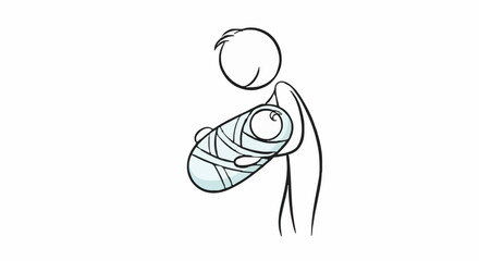 Stick figure parent holding a swaddled baby.