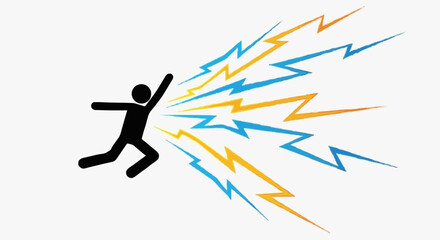 Stick figure person emitting colorful lightning bolts energy.