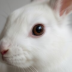 Obraz premium Extreme macro shot of white domestic rabbit face showing brown eye
