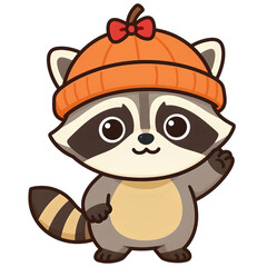 Obraz premium Cute Raccoon Wearing Pumpkin Hat Isolated
