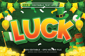 Luck st patrick's day 3d text effect and editable text effect whit st patrick's day element  © prasetya nopin