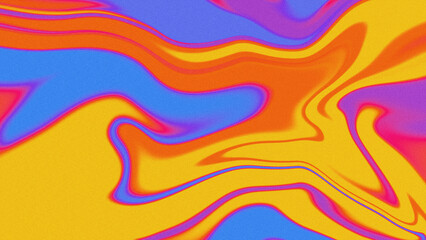 Vibrant Psychedelic Liquid Swirl Background with Blue Yellow and Purple Grainy Gradient