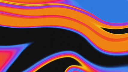 Dark Abstract Background with Neon Orange and Blue Liquid Waves and Heavy Grain
