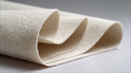 Close up of soft light colored felt material with elegant folded texture