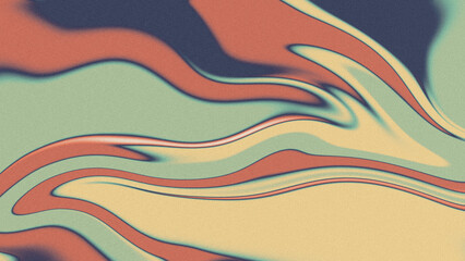 Abstract Retro Earth Tone Background with Grainy Liquid Swirls in Orange and Green