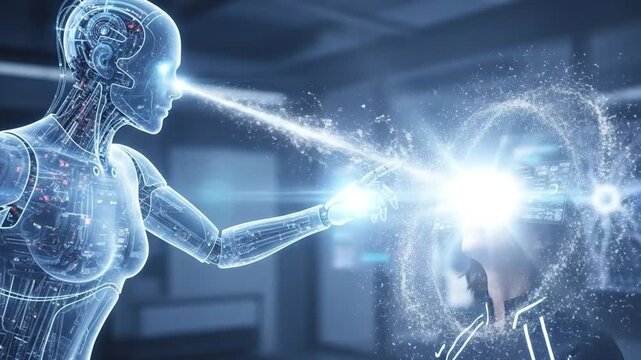 Holographic Robot Transfers Super Knowledge to Female