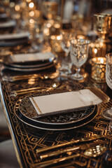 Art deco black and gold elegant table setting