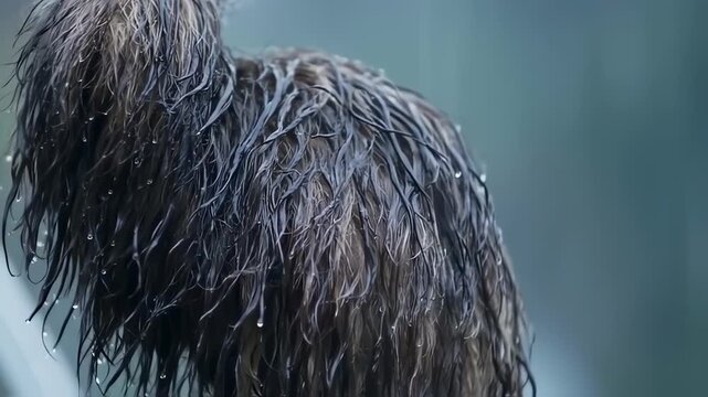 Close-up Of Wet Fur With Water Droplets, A Natural Beauty Moment