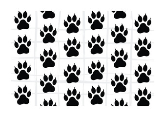 Fototapeta premium Vector illustration Black Paw Prints on a Textured Grid Background