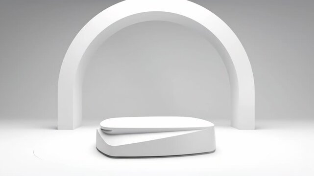 Minimalist Podium: An elegant, pristine podium stands under a simple archway, creating a sense of purity and understated beauty, perfect for showcasing your product.