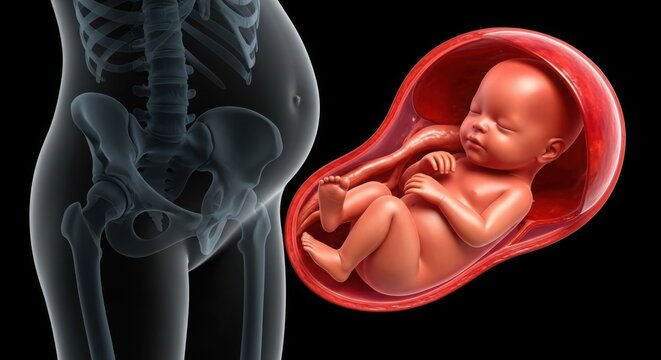 Illustration of fetal development inside the womb