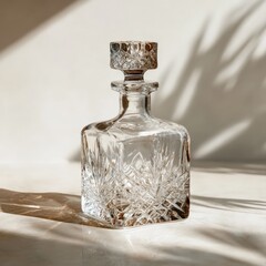Elegant crystal decanter highlighted by soft shadows and natural light