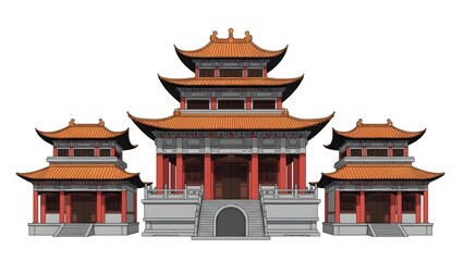 Fototapeta premium Chinese architecture style pagoda building with orange roofs and red columns