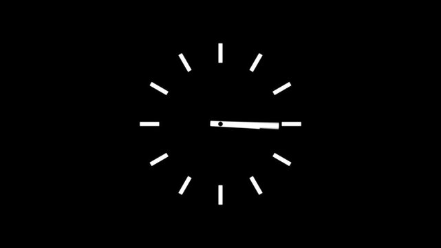 12 hours clock dial loop, twenty-four hours time lapse animation. Twelve hours clock run, moving time arrows. Hours appear on a black background.4k video