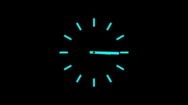 12 hours clock dial loop, twenty-four hours time lapse animation. Twelve hours clock run, moving time arrows. Hours appear on a black background.4k video