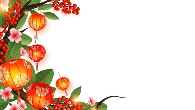 Vibrant chinese new year decoration with lanterns and flowers