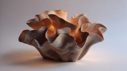 Artistic modern sculpture with flowing organic shapes and warm light