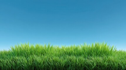 Fototapeta premium Vibrant Green Grass Background with Clear Blue Sky Perfect for Nature, Outdoor, and Freshness Themes in Stock Photography
