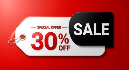 Special Offer 30% Off Sale Tag with a Red Background