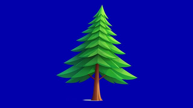 2D animated cartoon spruce tree swaying gently on green screen chromakey background, isolated fir for compositing, seamless loop animation, vibrant needles, nature element ready for video projects