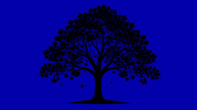 2D animated cartoon oak tree with lush leaves swaying on green screen chromakey background, broadleaf isolated tree, seamless loop animation, vibrant foliage for compositing and video projects