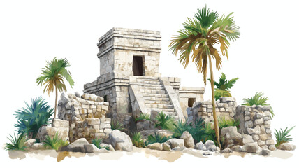 Obraz premium Tulum Ruins. Tulum Ruins hand drawn watercolor illustration