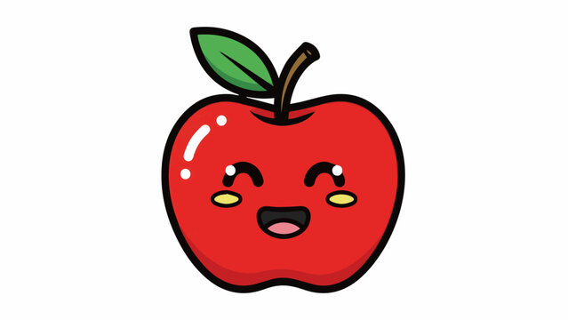 Smiling apple school logo, cartoon education vector, bold outline, flat design, bright red colors