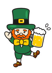 ビールジョッキを持つ可愛いレプラカーンのイラスト 全身（セントパトリックスデー）