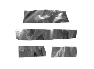 silver adhesive tape strips isolated on white background. Reflective metallic pieces with soft