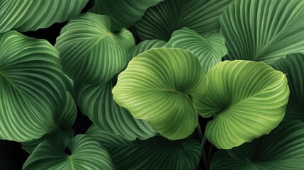 Fototapeta premium Lush Green Tropical Leaves Background with Detailed Texture and Varied Shapes Ideal for Nature and Relaxation Themes