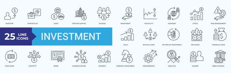 Investment Icon Pack Outline Style Illustration Vector