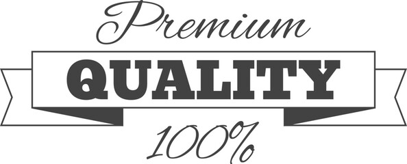 Premium quality label with ribbon design showcasing bold typography and elegant script