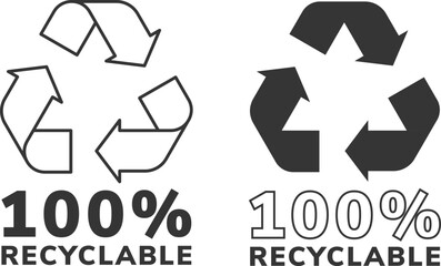 Fototapeta premium Recycling symbols with circular arrows for eco labels showing percent recyclable designs