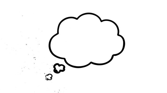 Simple hand drawn thought bubble animation with black outline on a clean white background.