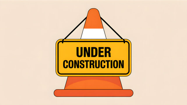 An illustration of a traffic cone with an under construction sign