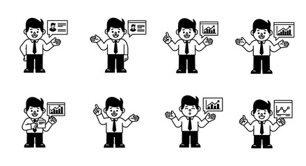 Obraz premium Set of eight cartoon business men in different poses.