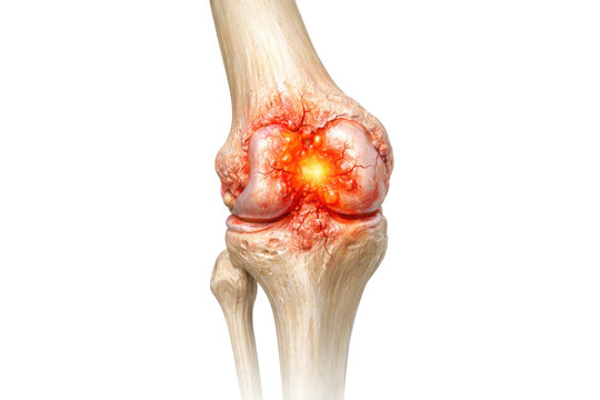 Human knee joint bones cartilage ligaments arthritis inflammation pain medical anatomy illustration isolated on white background