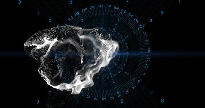 Animation of digital brain with numerical data and circular patterns in background