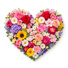 여러가지 꽃으로 만들어진 하트 이미지.