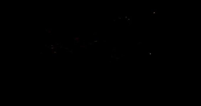 Side view high-speed explosion isolated on black background, captured at 2000 fps. Realistic fireball with sparks and debris, perfect for VFX compositing, overlays, cinematic action effects, or blast 