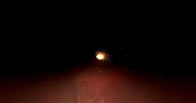 Rapid burst of multiple gun muzzle explosions isolated on black background. Bright fire flashes, sparks and smoke, ideal for VFX compositing, overlays, cinematic action sequences.