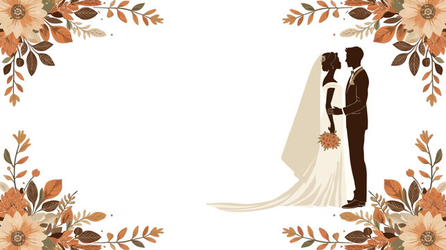 Elegant Wedding Couple Silhouette Framed by Warm Autumn Floral Elements