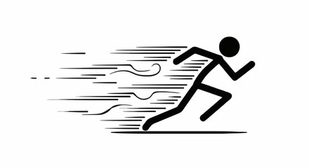 Stick figure running fast with motion lines.