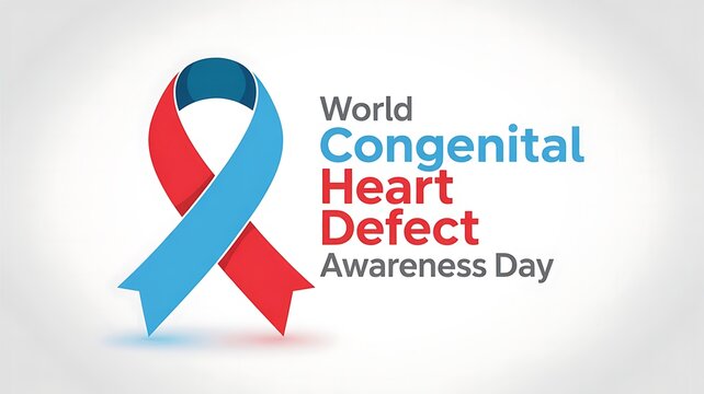 Red and blue ribbon symbol for world congenital heart defect awareness day recognition and support for affected children and adults