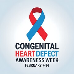 Congenital heart defect awareness week red blue ribbon symbol for February 7 to 14 united states support understanding and education about cardiac conditions in infants