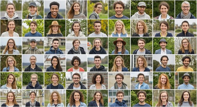 Facial Diverse Harmony Multiracial Ethnicity Ensemble Grids, Natural Backdrop, Casual Gaze Gallery