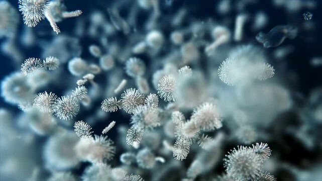 Abstract microscopic view of floating microorganisms in a dark environment. Represents the unseen world of biology and the importance of microbial life