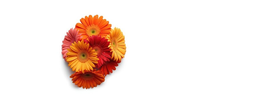 White background with gerbera flower heads isolated