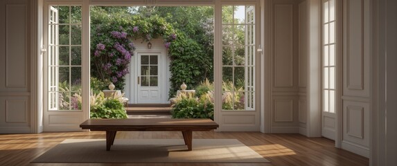 Fototapeta premium White house nook with vibrant garden accents